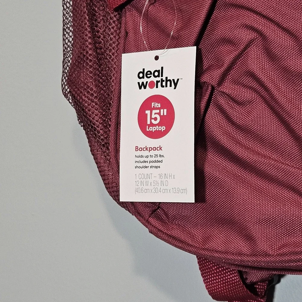 NEW Deal Worthy Backpack One Size Burgundy 15